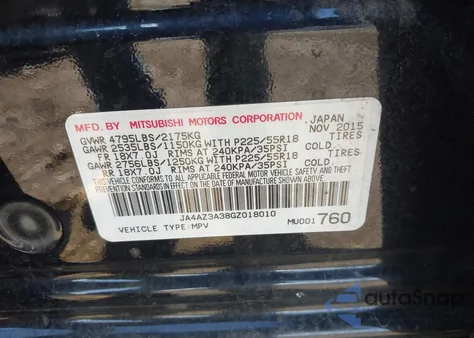 2016 Mitsubishi Outlander Es from USA, damaged, VIN JA4AZ3A38GZ018010